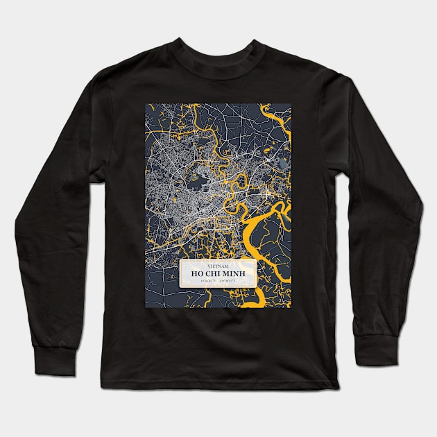 Ho Chi Minh, Vietnam City Map with GPS Coordinates Long Sleeve T-Shirt by danydesign